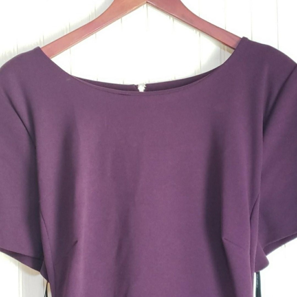 Calvin Klein Dress Womens 22W Purple Solid Short Sleeve Boat Neck Hi-Low Sheath
